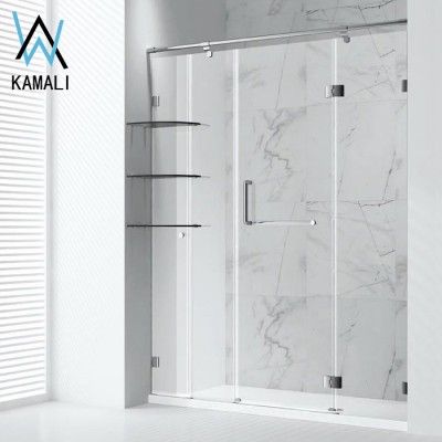 2019 New Design Factory Outlet Customized Hotel Room 3 Panel Hinge Tempered Glass Shower Door for Shower, Bathroom Glass Panel