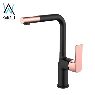 Kamali sanitary ware wras new design modern industrial brass flexible hose black long single handle pull out kitchen sink faucet