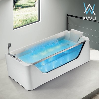 Kamali M1777-D cupc cheap clear glass massage whirlpool bathtub price japanese square acrylic soaking freestanding spa bath tub